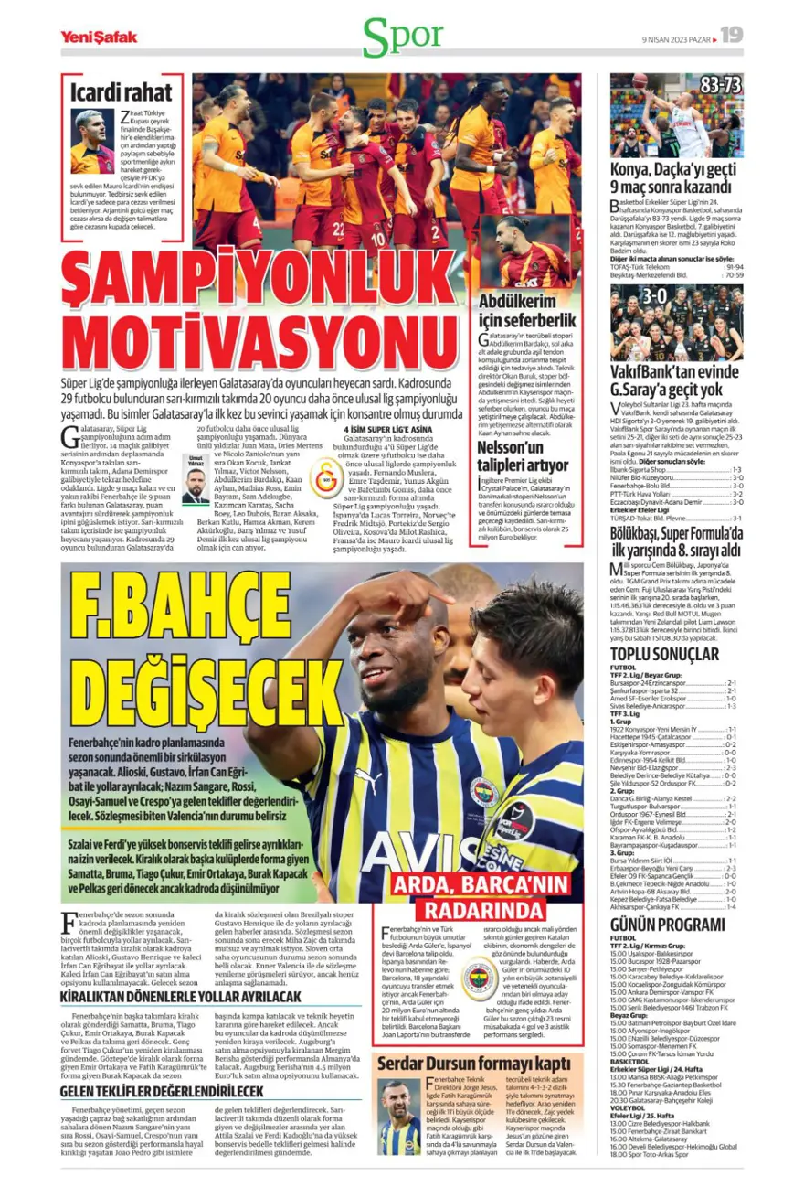 Günün spor manşetleri (9 Nisan 2023) 20