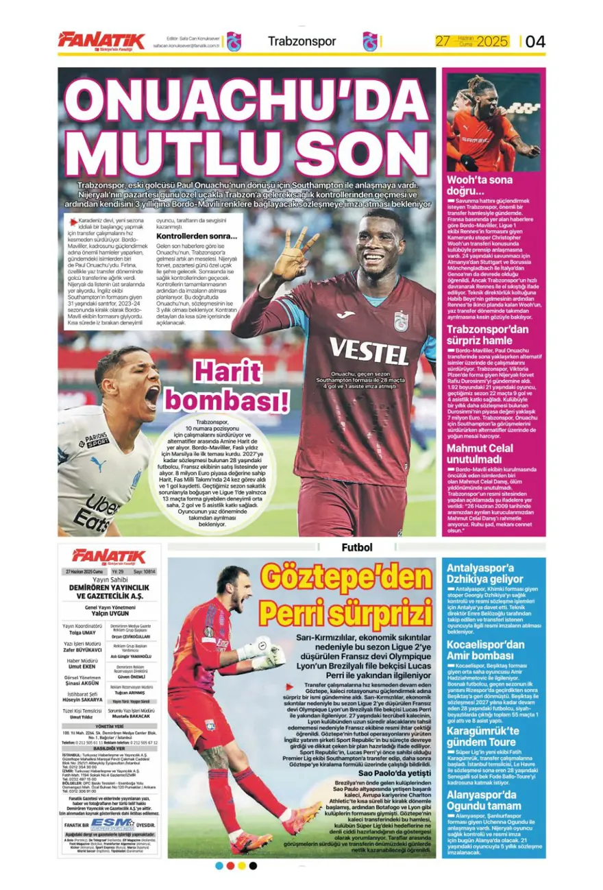 "Aslan'ın stoperi Real'den geliyor" (27 Haziran 2025 spor manşetleri) 3