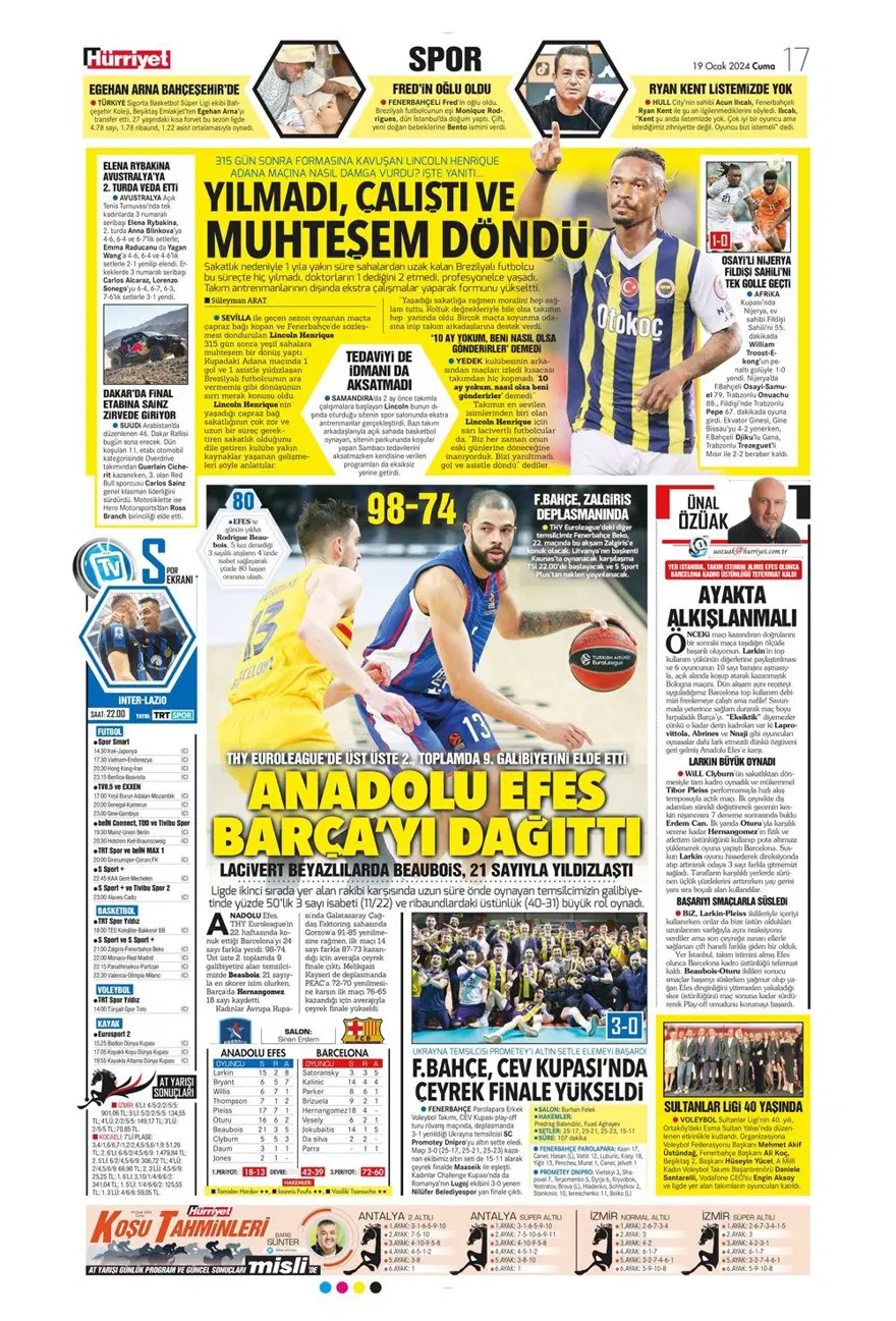 "Fenerbahçe'ye yeni Alex" (19 Ocak 2024 spor manşetleri) 11 "Fenerbahçe'ye yeni Alex" (19 Ocak 2024 spor manşetleri) 11
