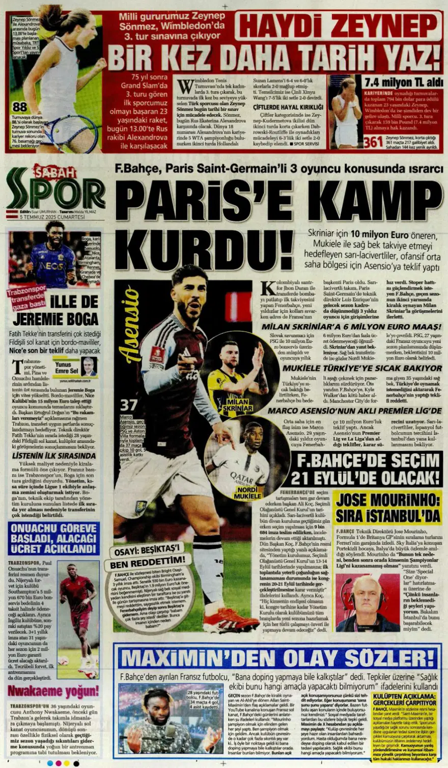 "Yine yeniden Mikautadze" (5 Temmuz 2025 spor manşetleri) 13