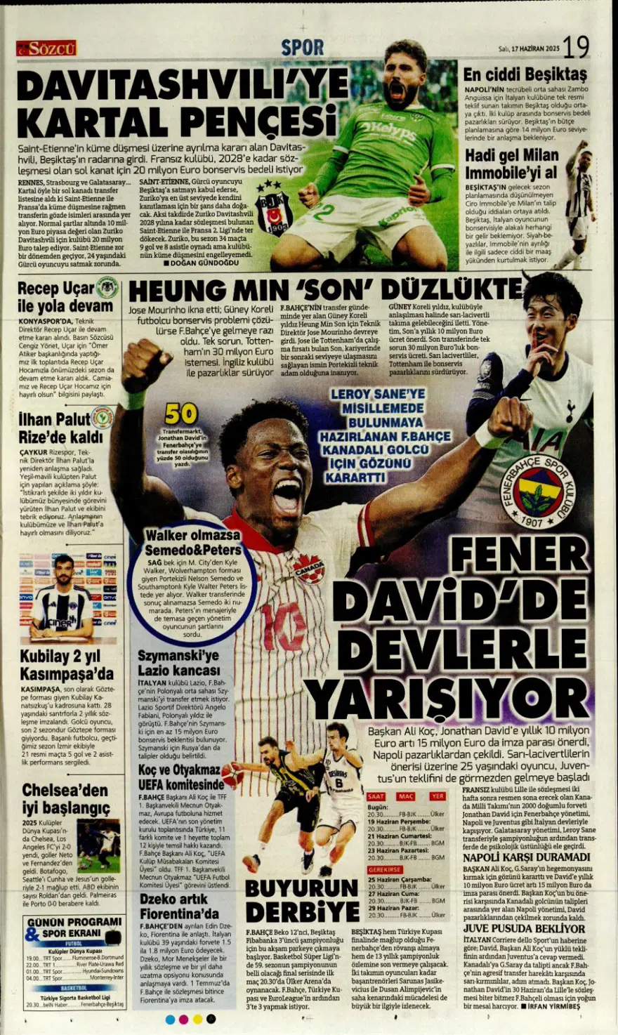 "Çalhanoğlu geri sayımı" (17 Haziran 2025 spor manşetleri) 26
