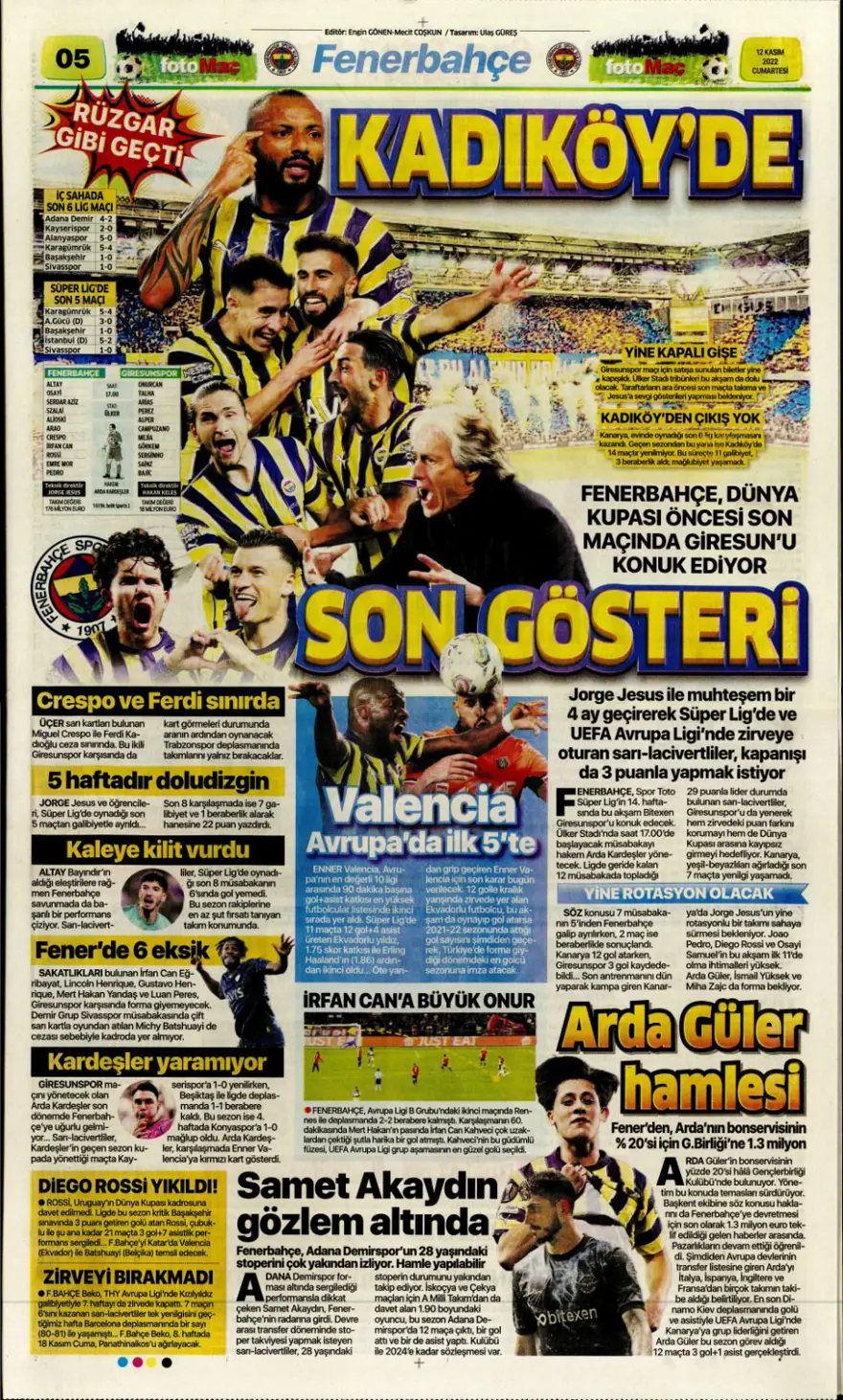 Günün spor manşetleri (12 Kasım 2022) 6