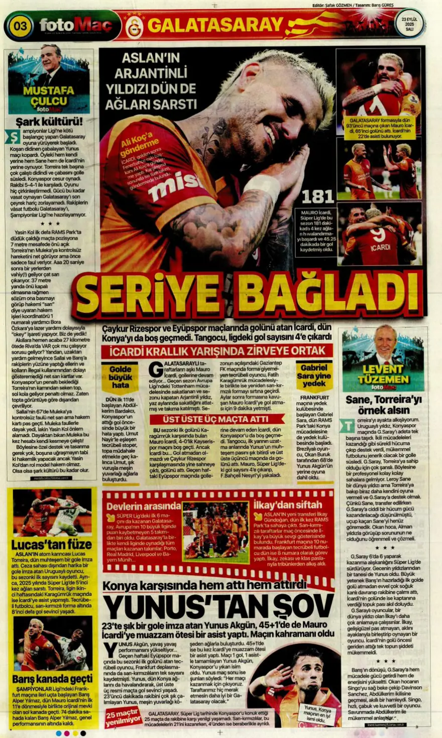 "Süper Lig'in Aslan'ı" (23 Eylül spor manşetleri) 10