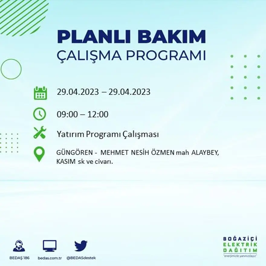 İstanbul'un 14 ilçesinde elektrik kesintisi: Elektrikler ne zaman gelecek? (29 Nisan BEDAŞ planlı elektrik kesintisi) 15