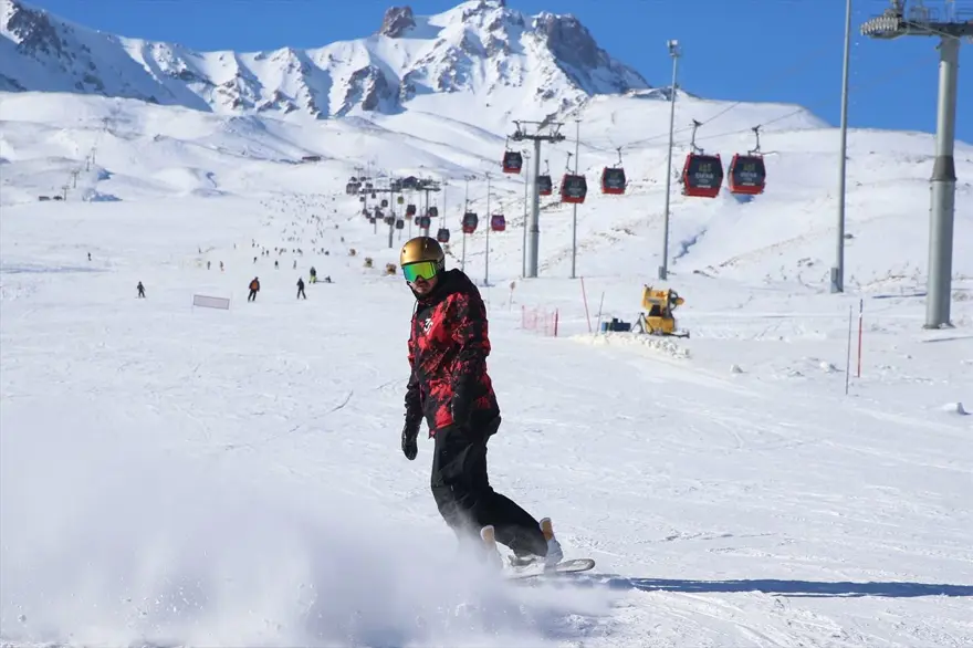 Erciyes Kayak Merkezi'nde hafta sonu yoğunluğu 7