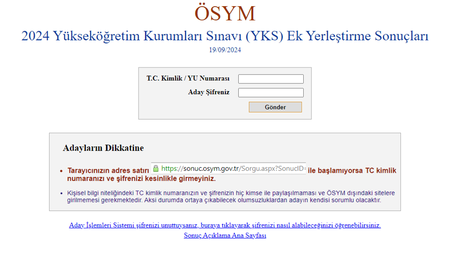 YKS ek tercih sonuçları açıklandı (2024 ÖSYM YKS ek yerleştirme sonuçları sorgulama ekranı ekranı) YKS ek tercih sonuçları açıklandı (2024 ÖSYM YKS ek yerleştirme sonuçları sorgulama ekranı ekranı)