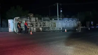 Mardin'de kontrolden çıkan TIR devrildi