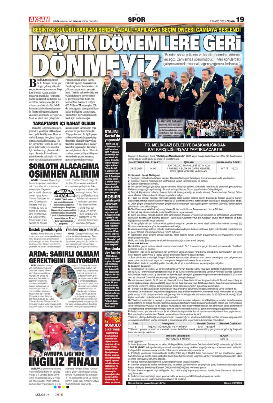 "Galatasaray 10'un peşini bırakmıyor" (9 Mayıs 2025 spor manşetleri) 4