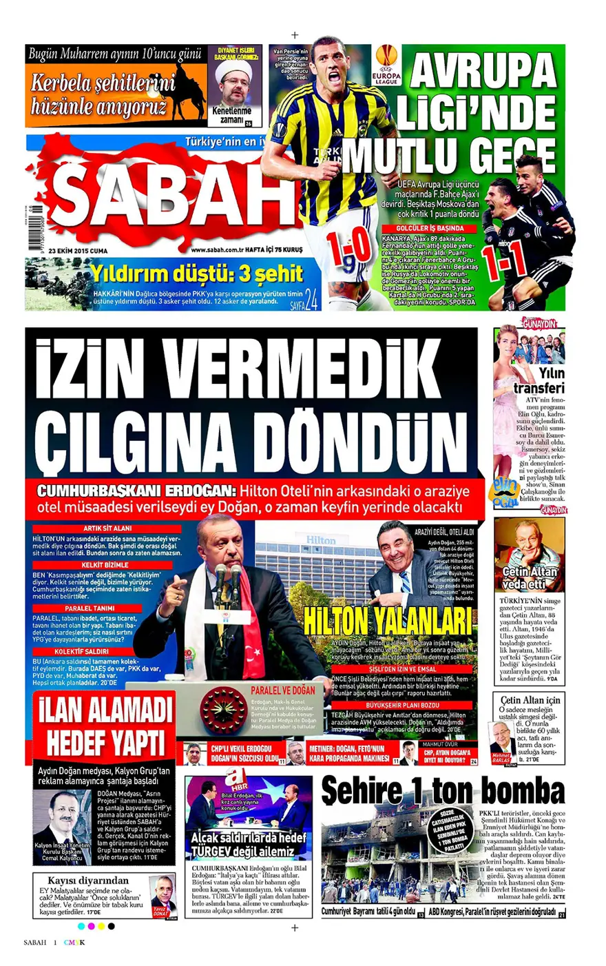 Günün gazete manşetleri - 23 Ekim 2015 13
