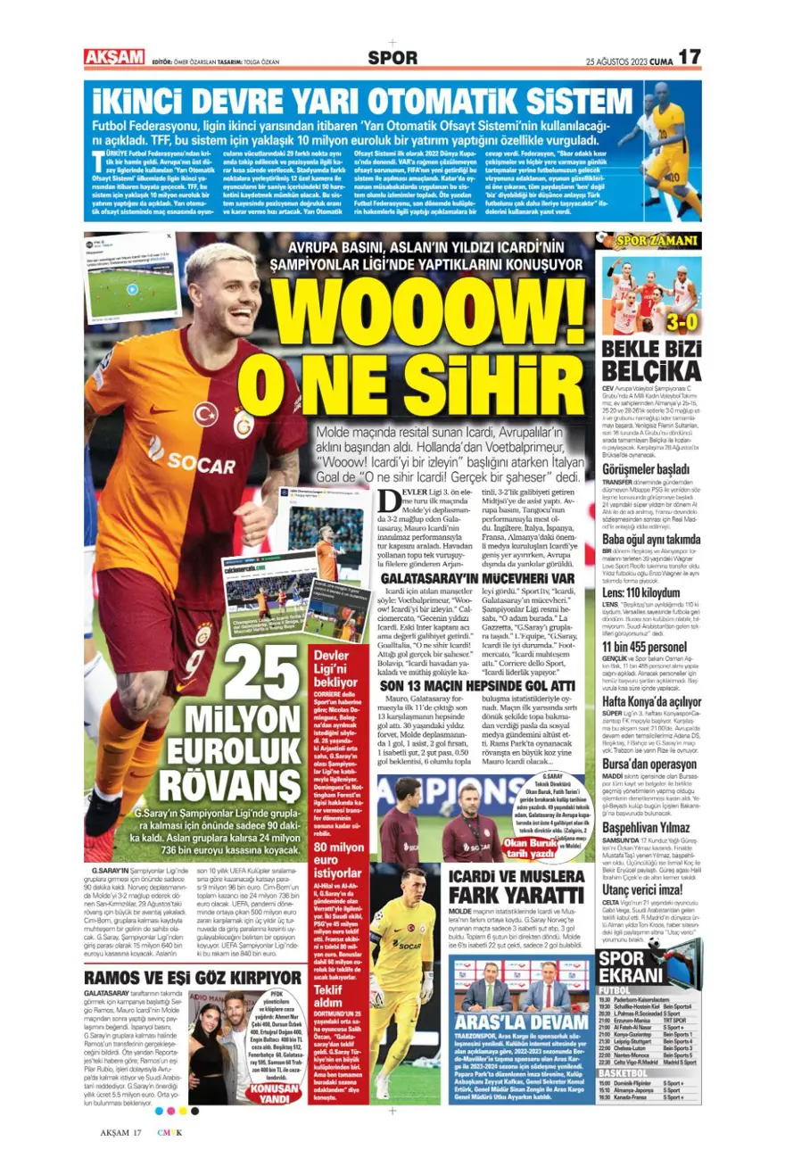 "Aslan'da son aday Salih Özcan" (25 Ağustos 2023 spor manşetleri) 21