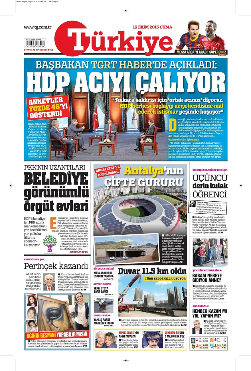 Günün gazete manşetleri - 16 Ekim 2015 6
