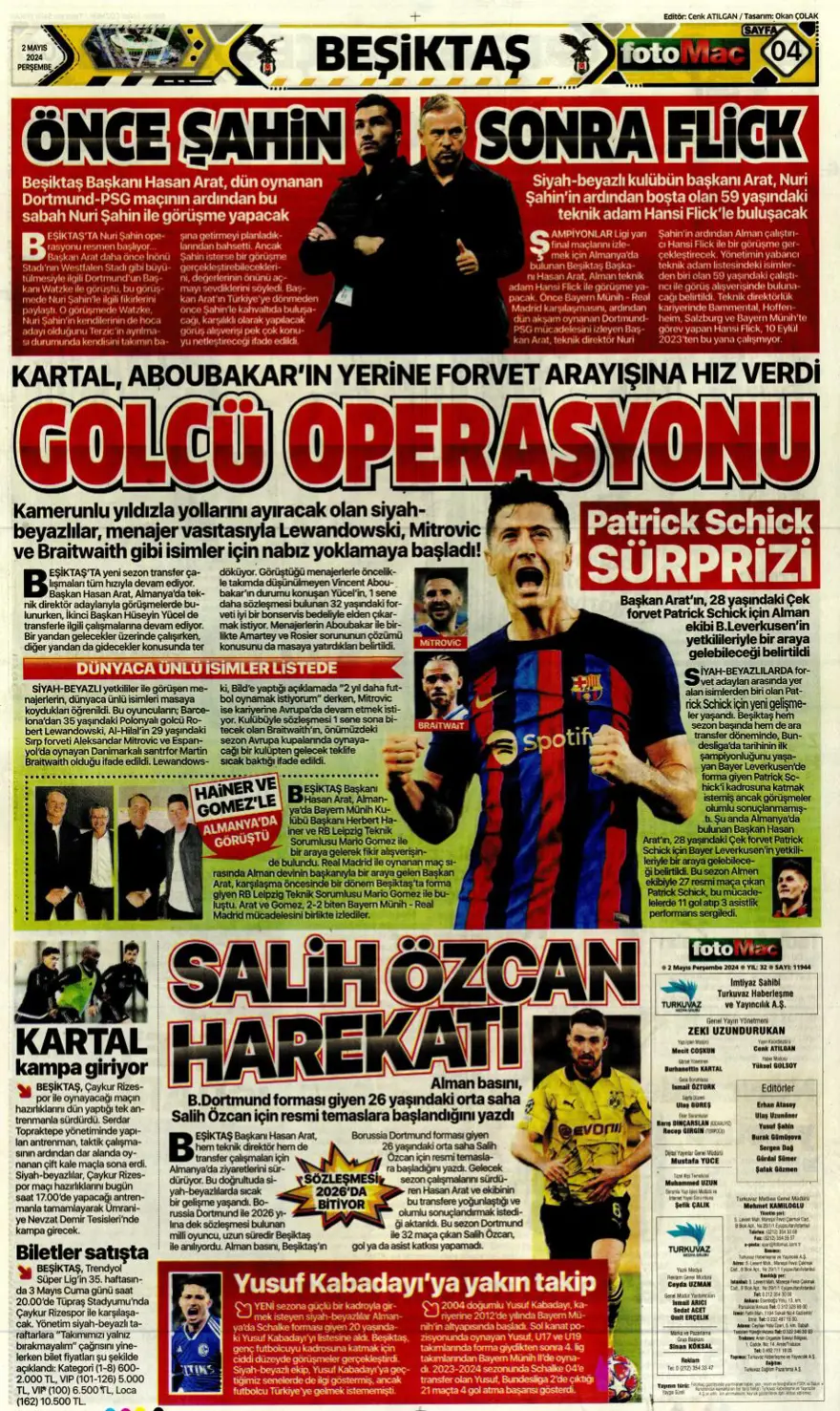 "Aslan'a süper panzer" (2 Mayıs 2024 spor manşetleri) 1