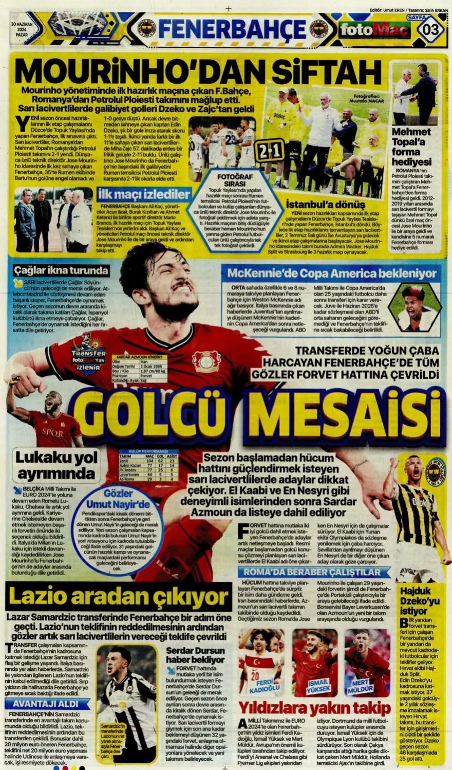 "Avusturya'ya farklı 11" (30 Haziran 2024 spor manşetleri) 11