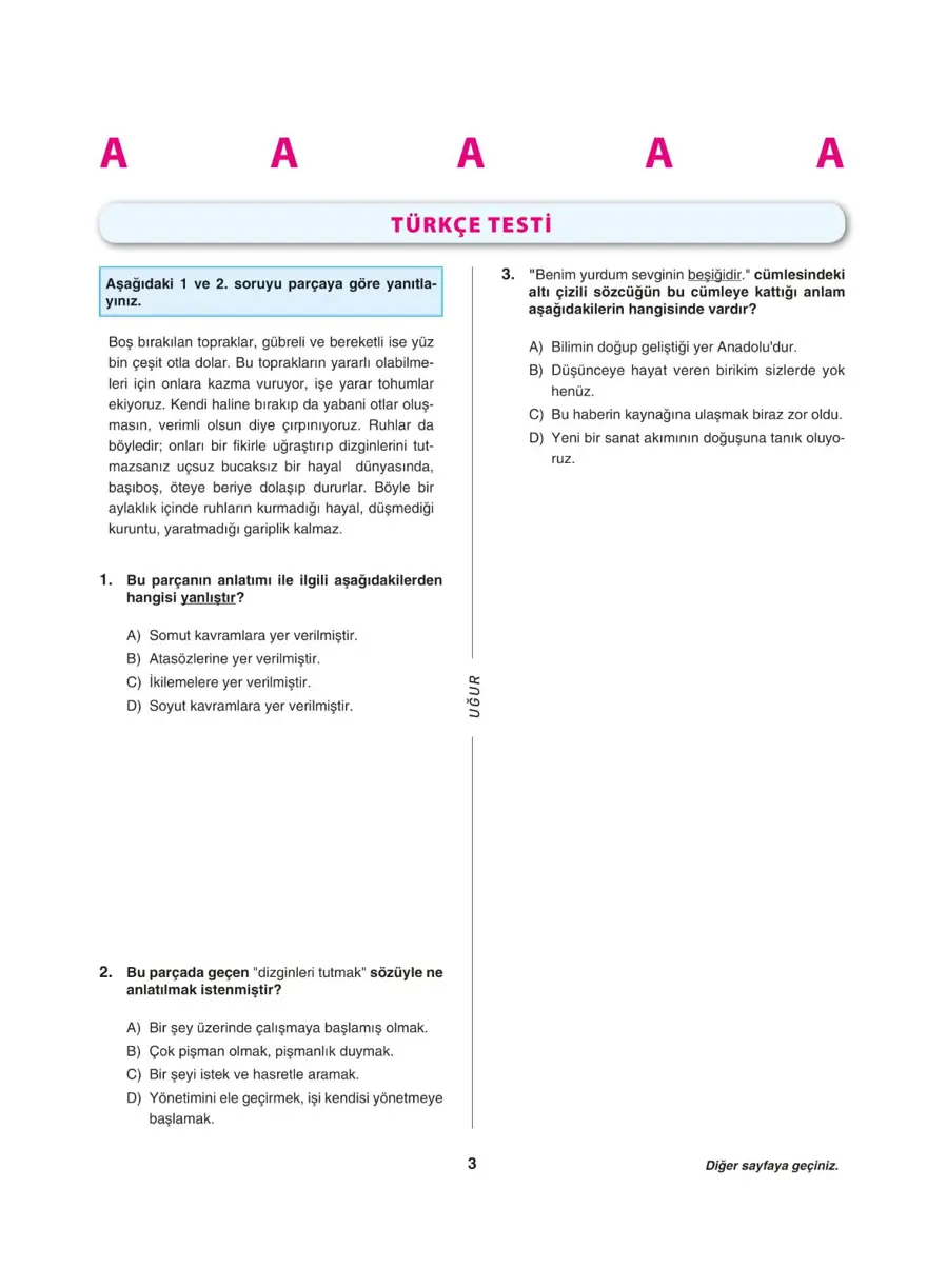 Uğur Okulları LGS deneme sınavı (Sözel bölüm) 2