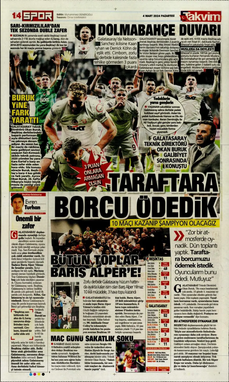 "Aslan tarihi değiştirdi" (4 Mart 2024 spor manşetleri) 14