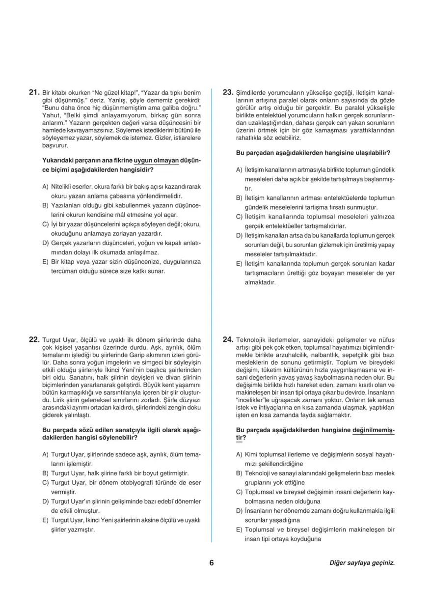 Uğur Okulları TYT -2 deneme sınavı 5