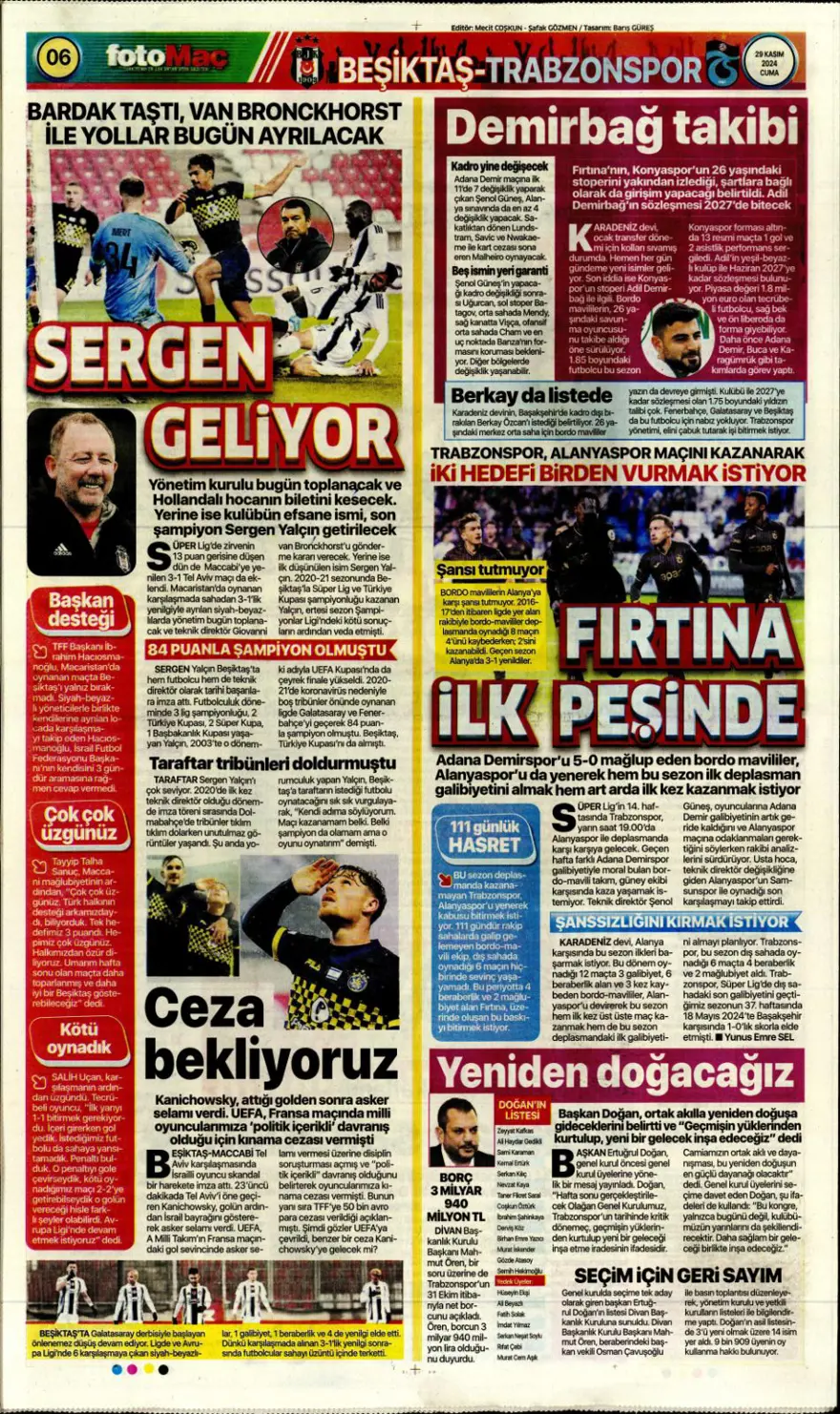 "Avrupa'da Fener alayı" (29 Kasım 2024 spor manşetleri) 17