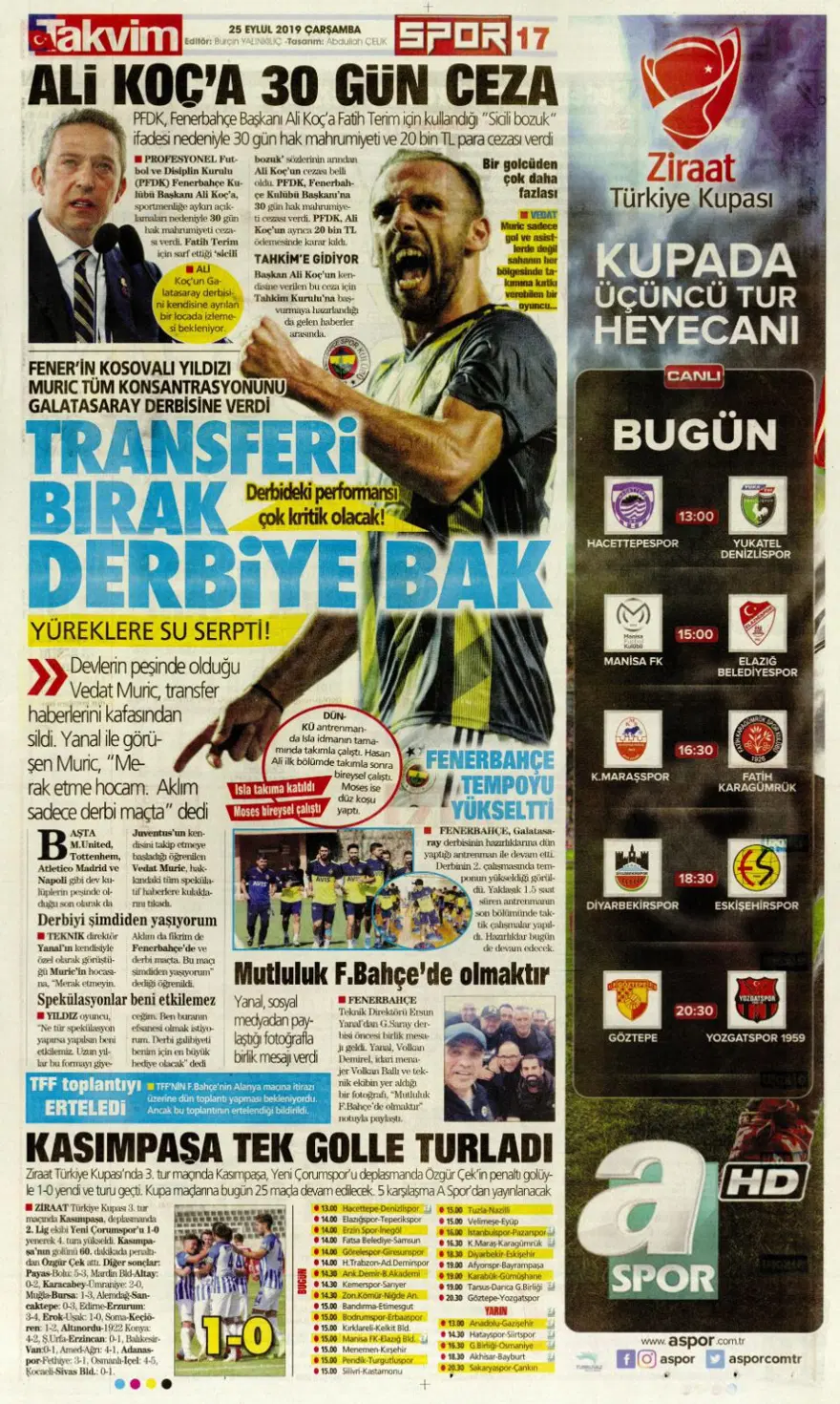 Günün spor manşetleri (25 Eylül 2019) 16
