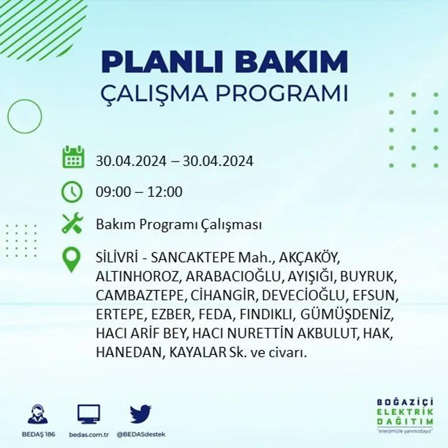 İstanbul'un 23 ilçesinde elektrik kesintisi: Elektrikler ne zaman gelecek? (30 Nisan tarihli BEDAŞ kesinti programı) 64