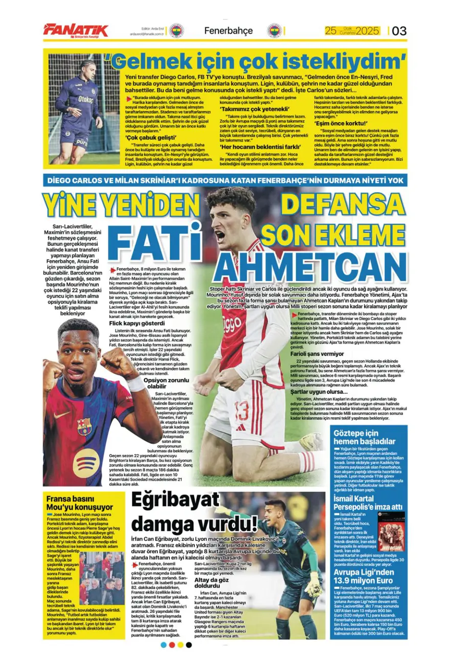 "Aslan'dan Talisca atağı" (25 Ocak 2025 spor manşetleri) 8