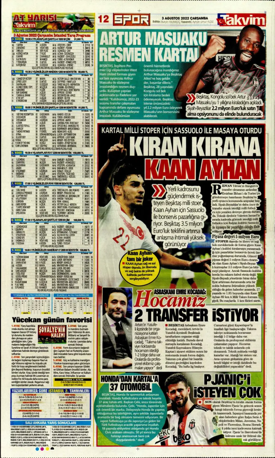Günün spor manşetleri (3 Ağustos 2022) 12