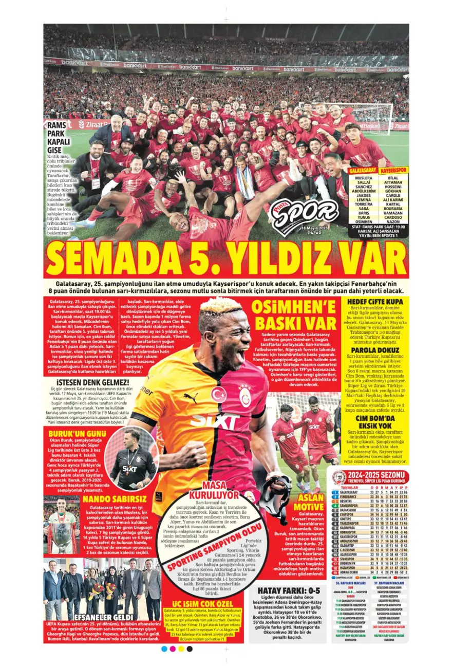"Devler Ligi hediyesi Silva" (18 Mayıs 2025 spor manşetleri) 15 "Devler Ligi hediyesi Silva" (18 Mayıs 2025 spor manşetleri) 15