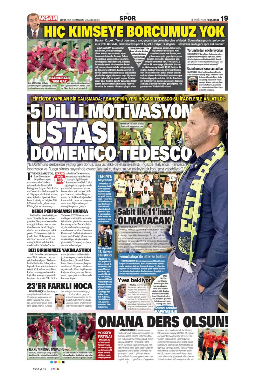 "Aslan'a yeni Mertens" (11 Eylül spor manşetleri) 2