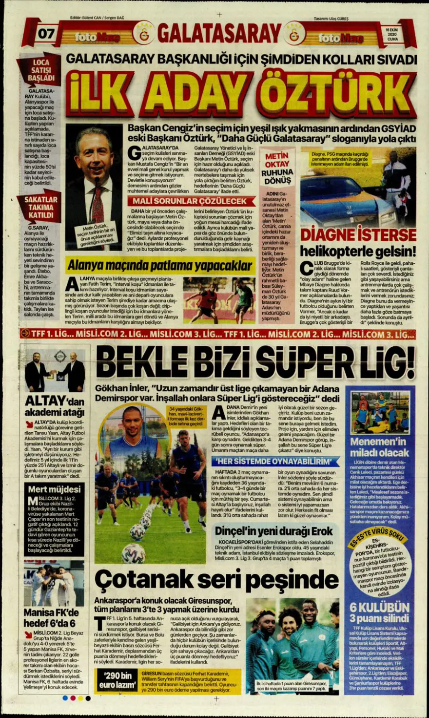 Günün spor manşetleri (16 Ekim 2020) 5