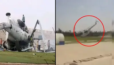 Para taşıyan helikopter acil iniş sırasında düştü