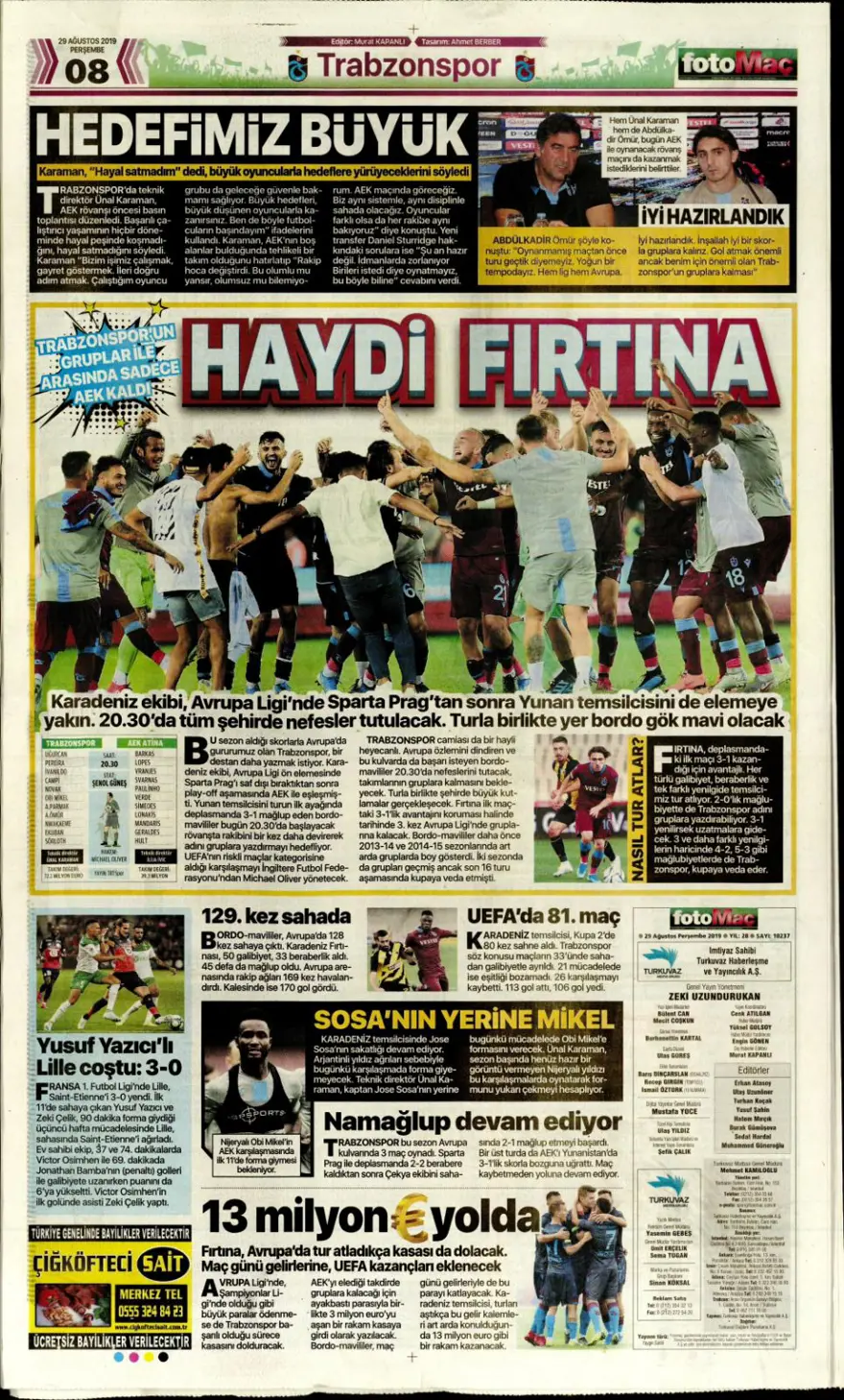 Günün spor manşetleri (29 Ağustos 2019) 5