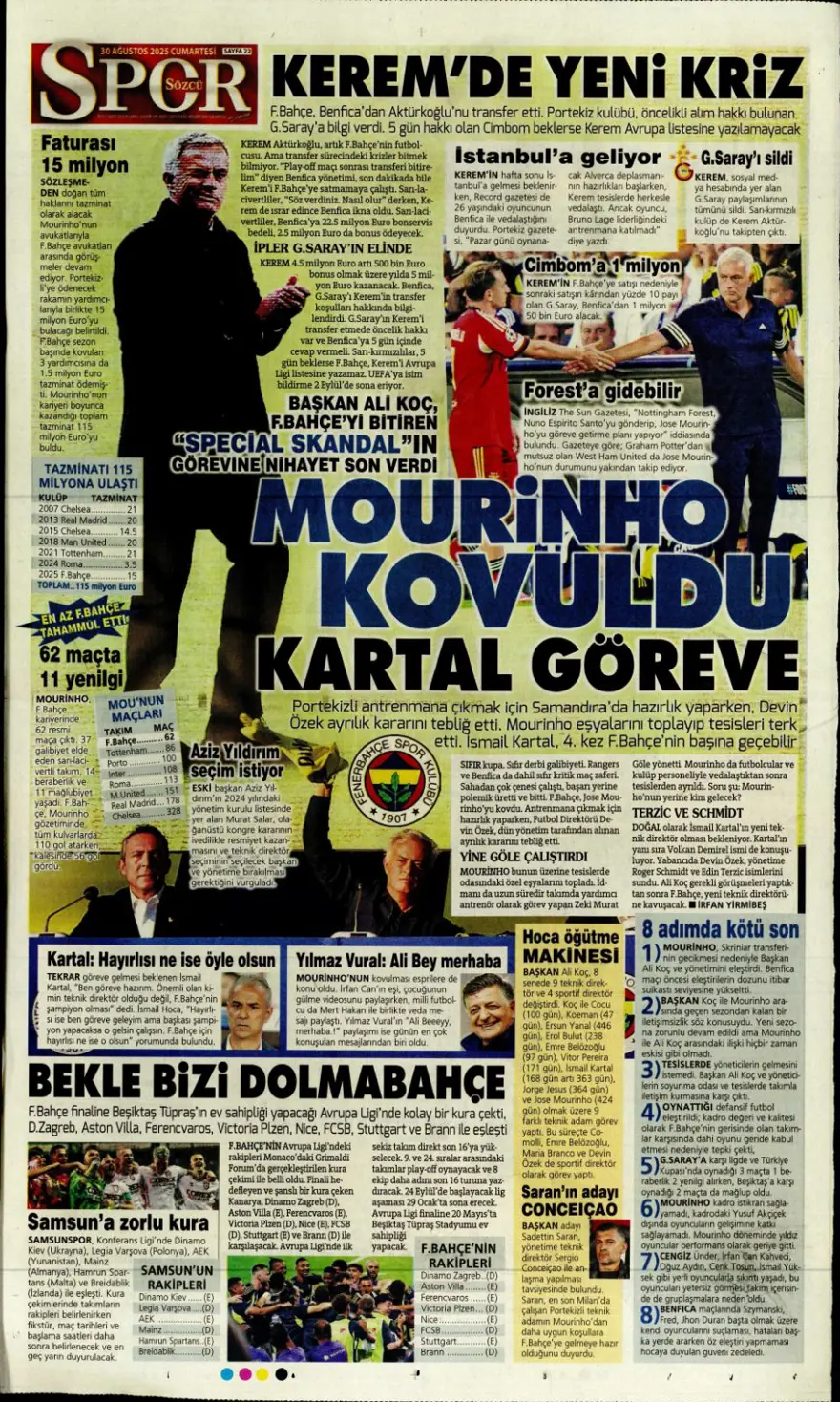 "Beklenen son" (30 Ağustos spor manşetleri) 18