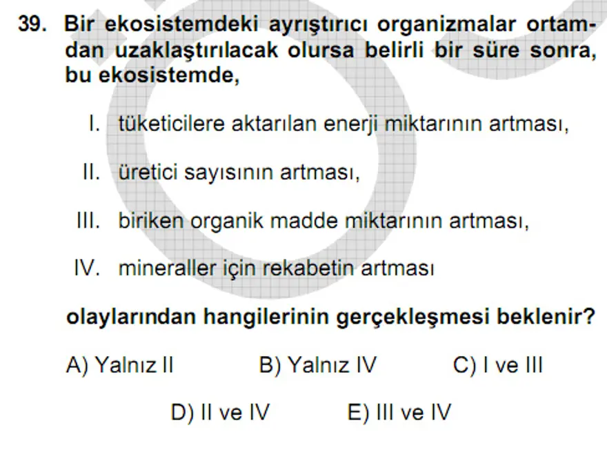 YGS Fen Bilimleri Soruları ve Yanıtları 38