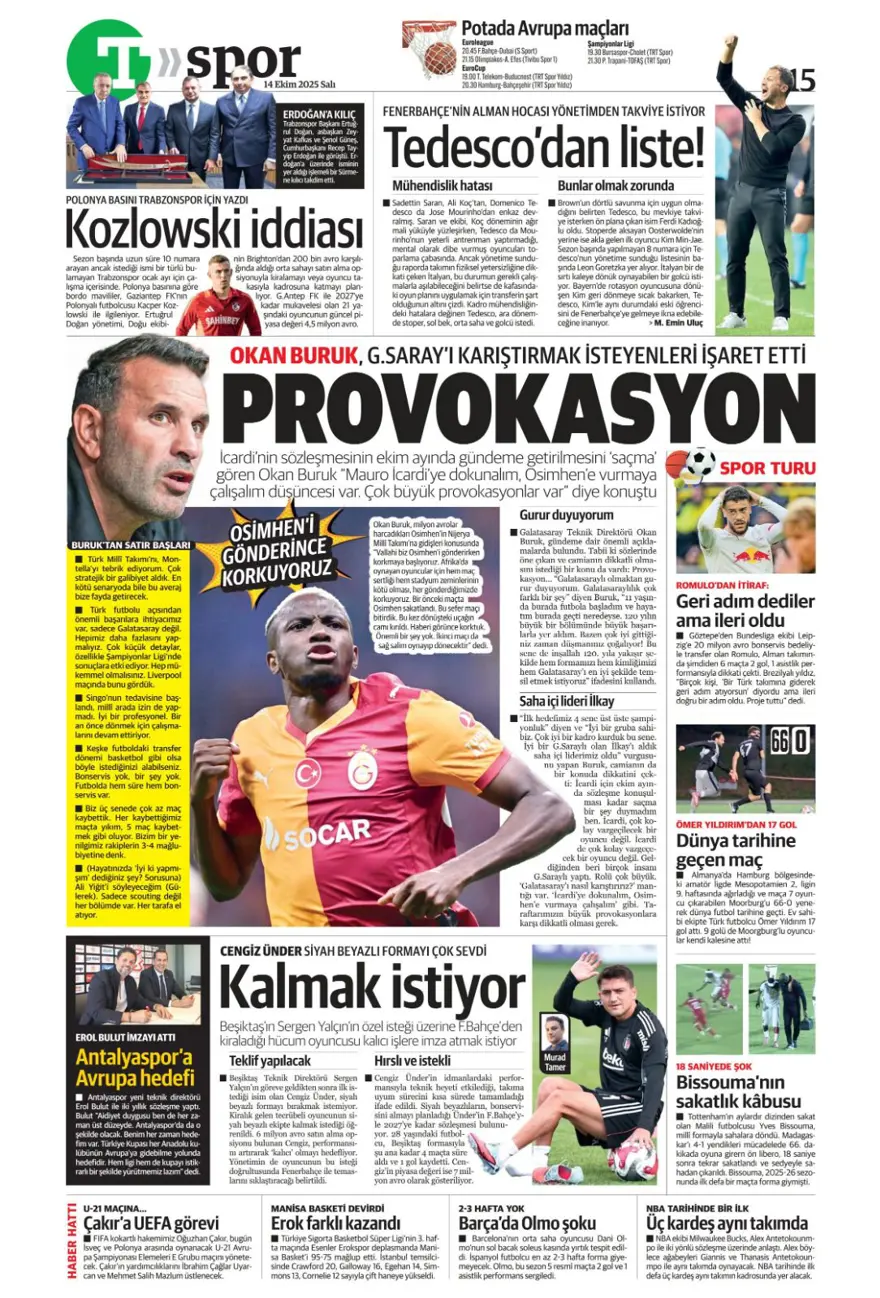 "Gürcistan'ı yen Play-off'u gör" (14 Ekim 2025 spor manşetleri) 27