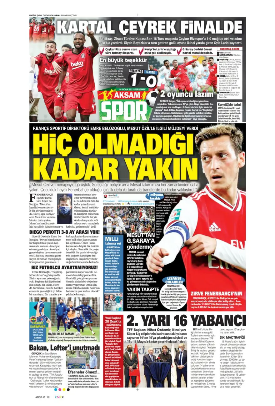 Günün spor manşetleri (14 Ocak 2021) 1