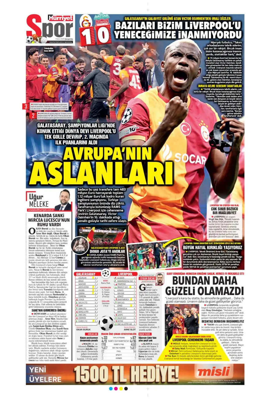"Adı Aslan, işi destan" (1 Ekim 2025 spor manşetleri) 21