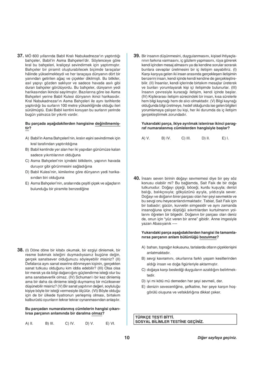 Uğur Okulları TYT -2 deneme sınavı 9