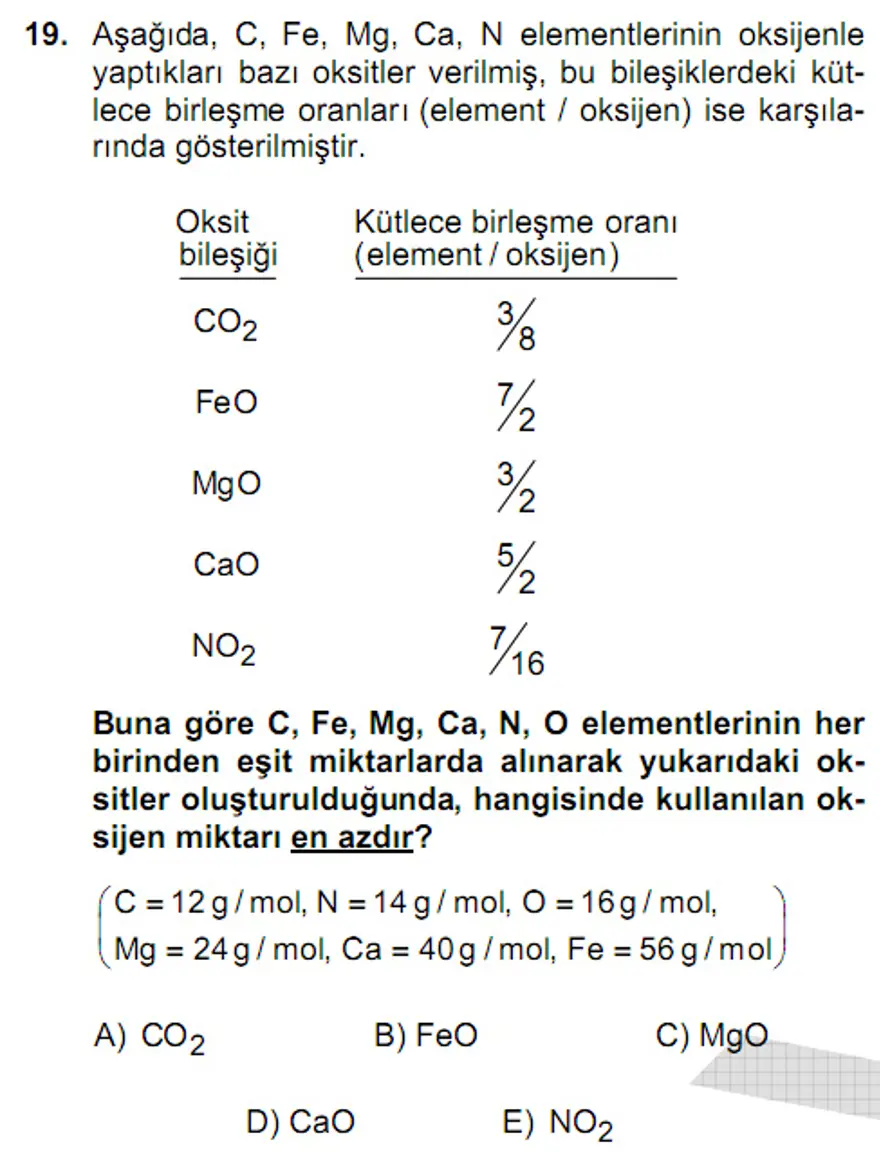 YGS Fen Bilimleri Soruları ve Yanıtları 18