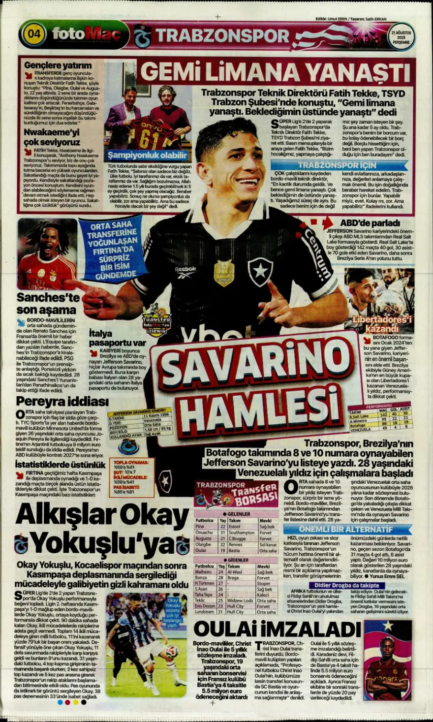 "Akanji müjdesi" (21 Ağustos spor manşetleri) 12