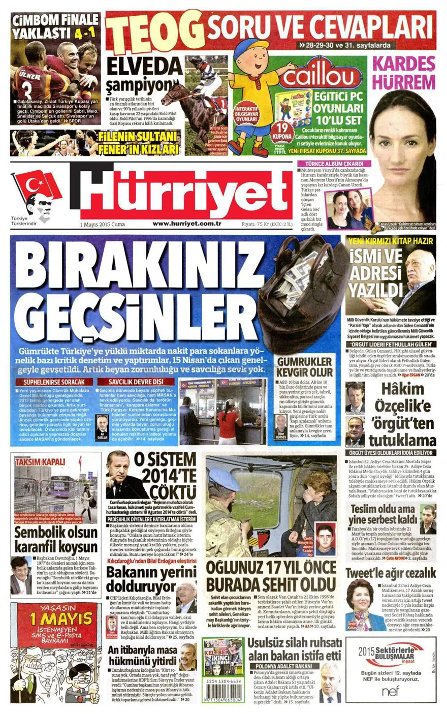 1 Mayıs 2015 gazete manşetleri 