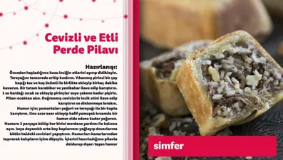 Cevizli ve etli perde pilavı tarifi ve gerekli malzemeler