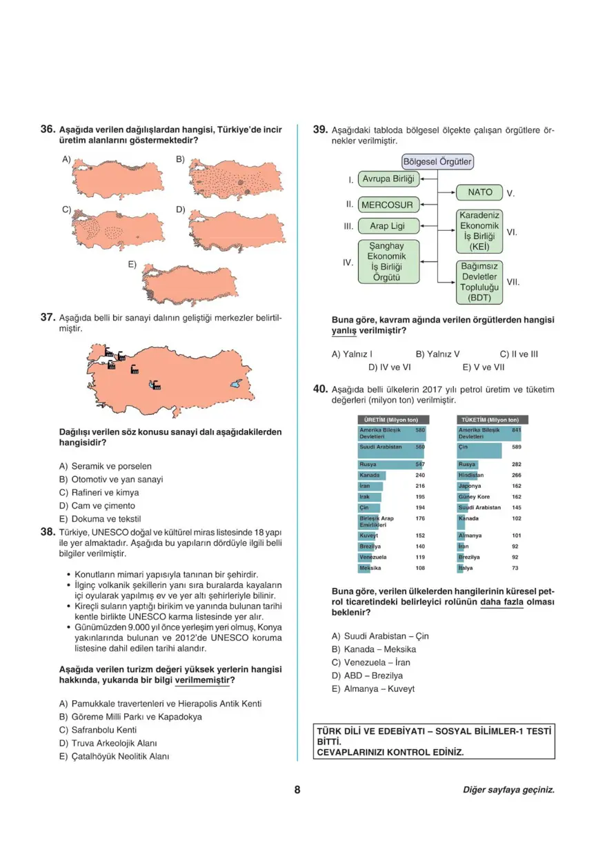 Uğur Okulları AYT -2 deneme sınavı 7