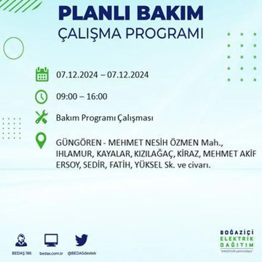 Bugüne dikkat! İstanbul'un 13 ilçesinde elektrik kesintisi: Elektrikler ne zaman gelecek? BEDAŞ programı 15
