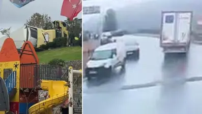 Sarıyer'de TIR devrildi: Çocuk parkında faciadan dönüldü