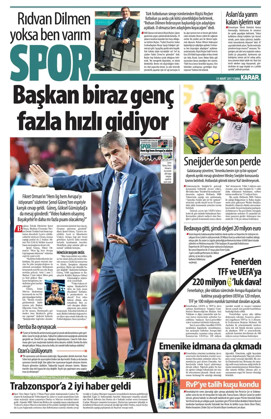 Günün spor manşetleri (31 Mart 2017) 3