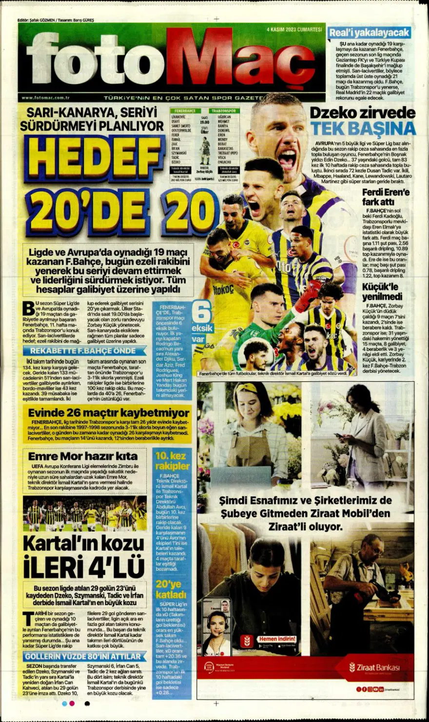 "Hesap farklı hedef aynı" (4 Kasım 2023 spor manşetleri) 7