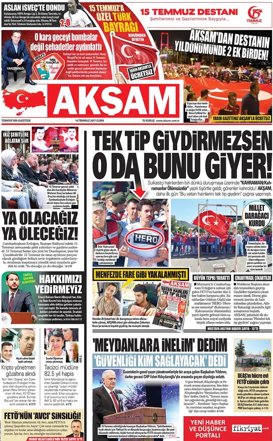 Günün gazete manşetleri - 14 Temmuz 2017 14