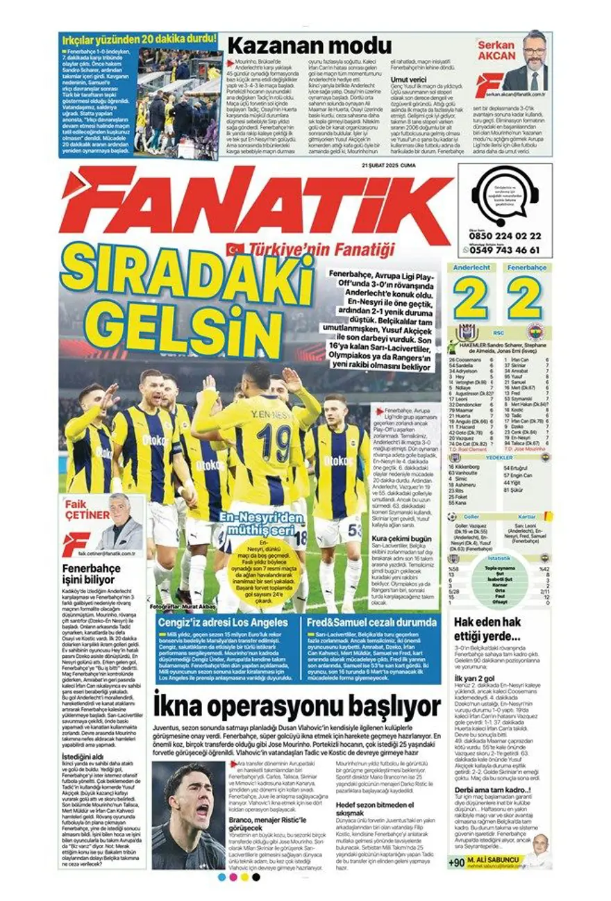 "Fener işi bitirdi" (21 Şubat 2025 spor manşetleri) 17