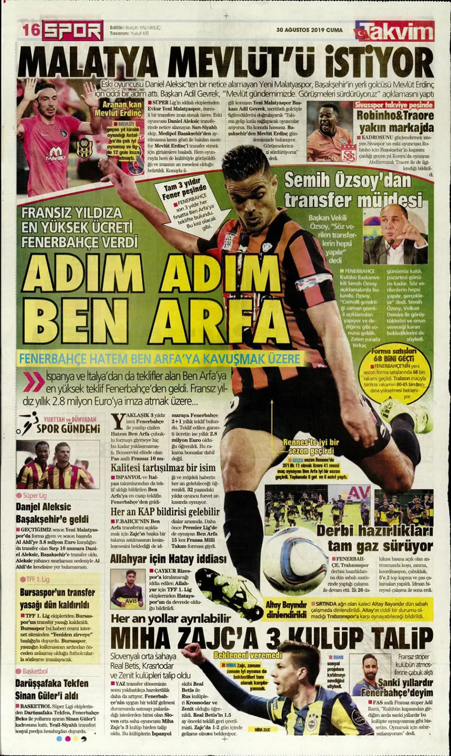Günün spor manşetleri (30 Ağustos 2019) 2