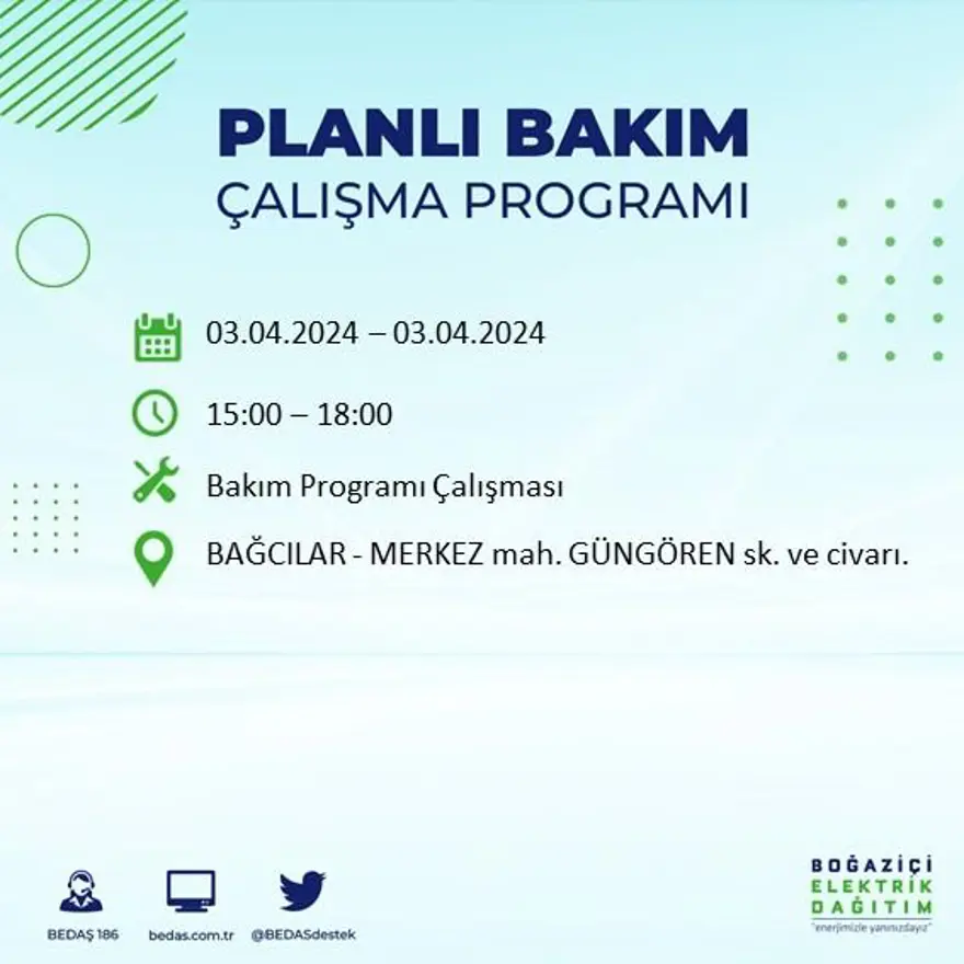İstanbul'un 19 ilçesinde elektrik kesintisi: Elektrikler ne zaman gelecek? (3 Nisan tarihli BEDAŞ kesinti programı) 16