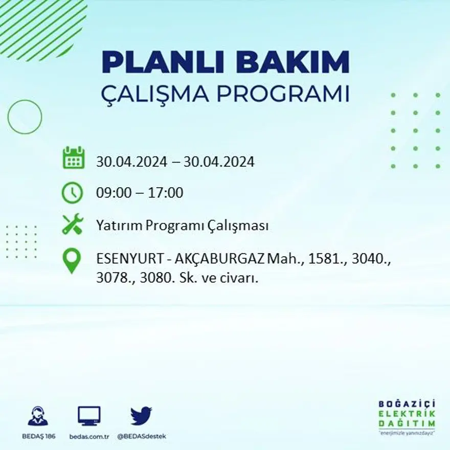 İstanbul'un 23 ilçesinde elektrik kesintisi: Elektrikler ne zaman gelecek? (30 Nisan tarihli BEDAŞ kesinti programı) 33